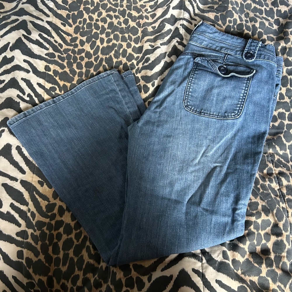 ana A New Approach Wide Leg Jeans‎ Women's Size 14 29 L Low Rise Dark Wash Denim